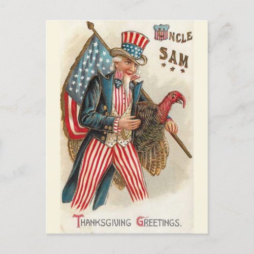 Vintage Uncle Sam Thanksgiving Greetings Postcard