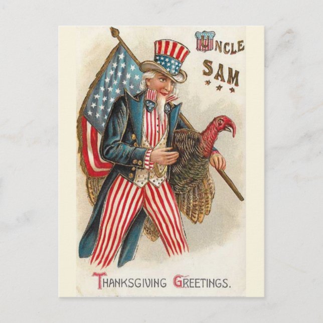 Vintage Uncle Sam Thanksgiving Greetings Postcard (Front)