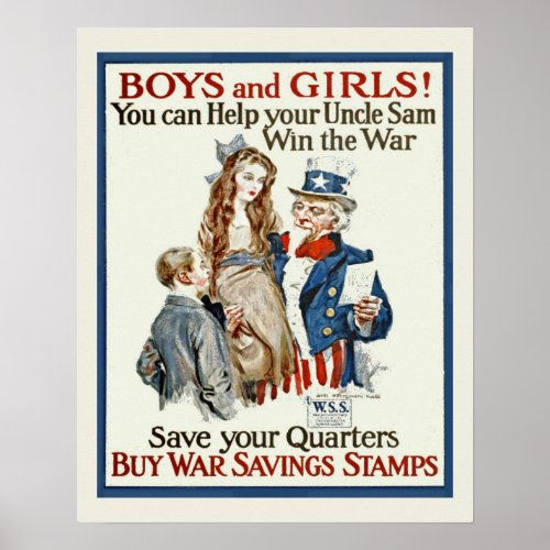 Vintage Uncle Sam WW1 War Stamp Drive Poster