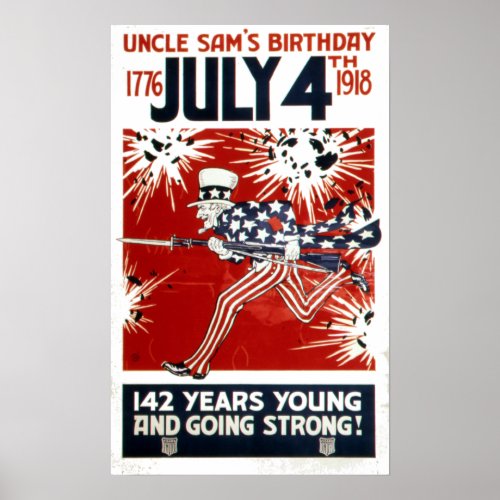 Vintage Uncle Sams Birthday Independence Day Poster