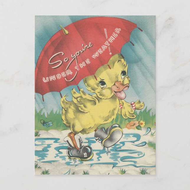 Vintage "Under The Weather" Duck Postcard (Front)