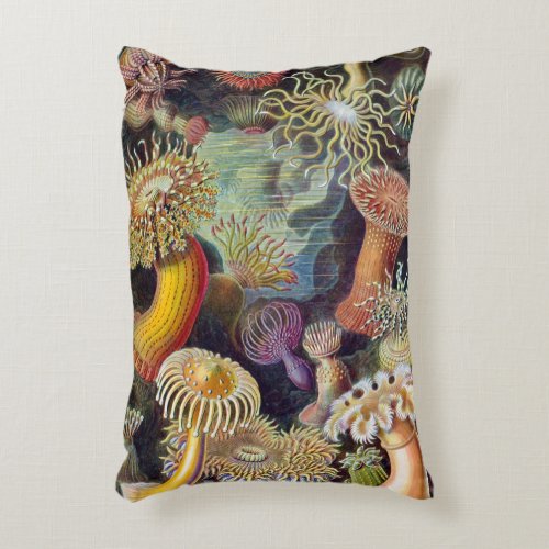 Vintage Underwater Sea Anemones by Ernst Haeckel Accent Pillow