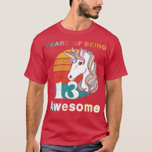 Vintage Unicorn 13 Year Of Being Awesome 13th Birt T-Shirt