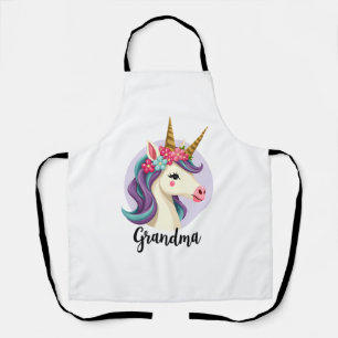 Vintage Unicorn Grandma Gold Glitter Floral Face C Apron