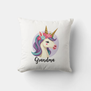 Vintage Unicorn Grandma Gold Glitter Floral Face C Throw Pillow