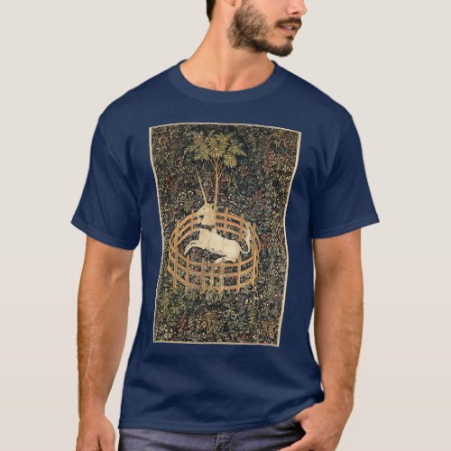 Vintage Unicorn In Captivity Medieval Tapestry T_Shirt