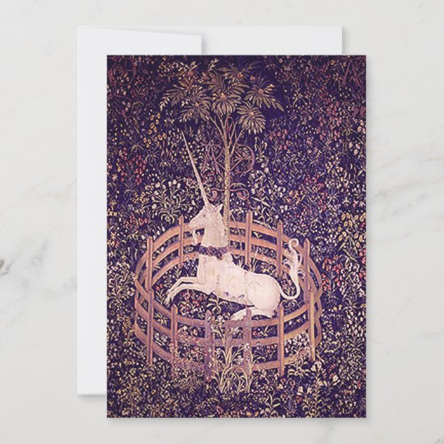 Vintage Unicorn In Captivity Tapestry Invitations (Front)