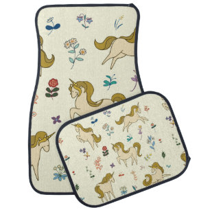 Vintage unicorn in forest flowers color illustrati car floor mat