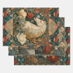 Vintage Unicorn Medieval Boho Art Nouveau Wrapping Paper Sheets