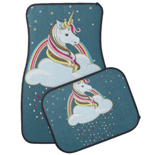 Vintage Unicorn: Rainbow Clouds Illustration Car Floor Mat