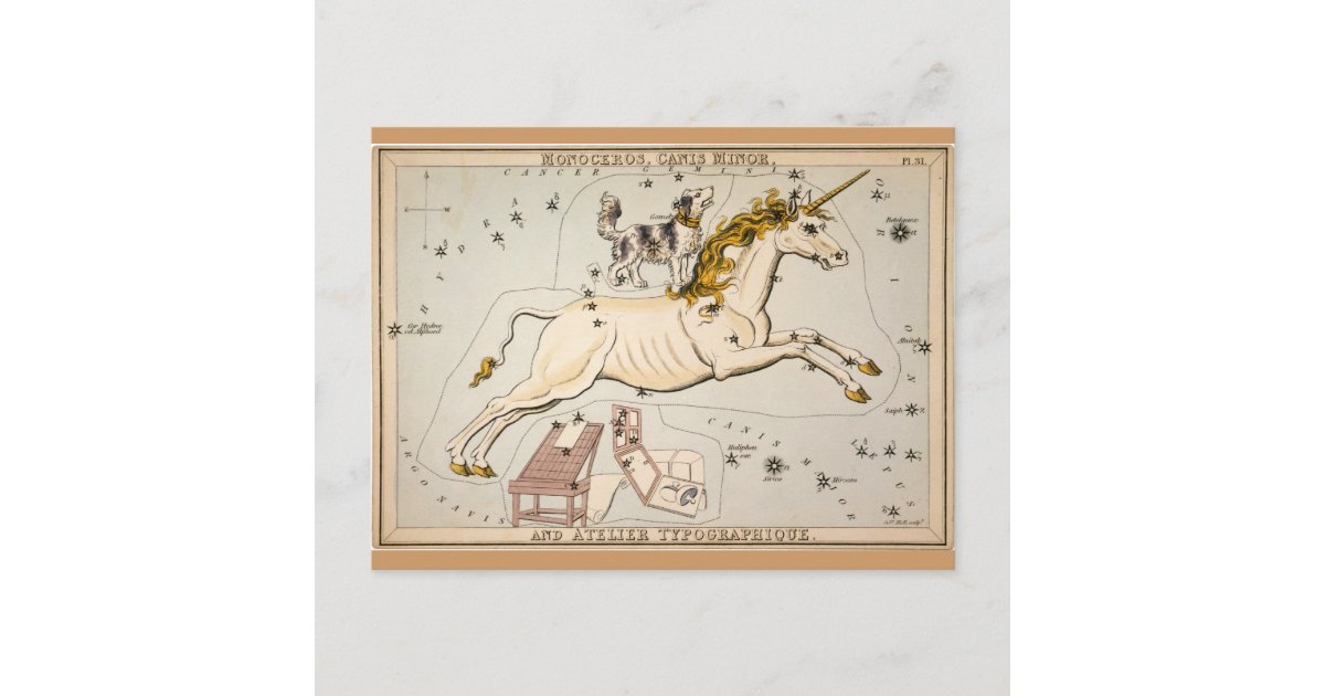 Vintage Unicorn Star Constellation Map Postcard | Zazzle.com