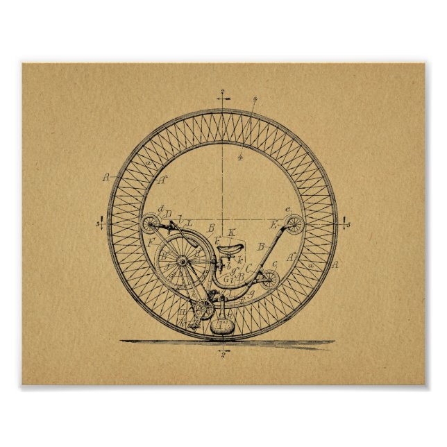 Vintage Unicycle Big Wheel Bicycle Patent Print (Front)