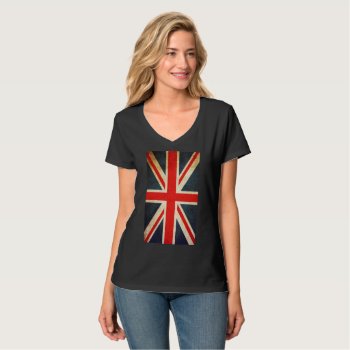 Vintage Union Jack British Flag V-neck T-shirt by ReligiousStore at Zazzle