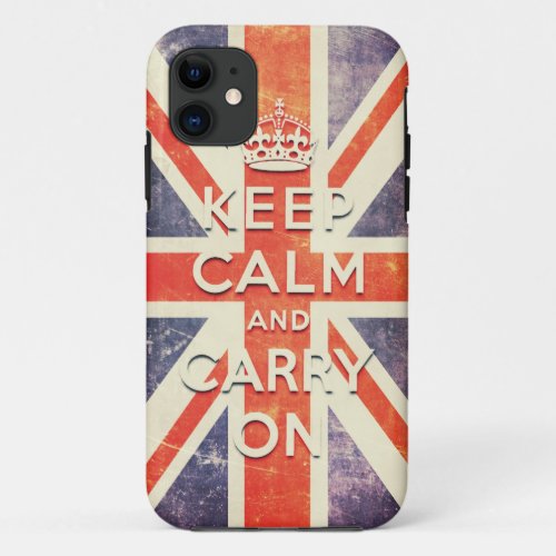 Vintage Union Jack flag keep calm and carry on iPhone 11 Case