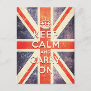 Vintage Union Jack flag keep calm and carry on Postcard