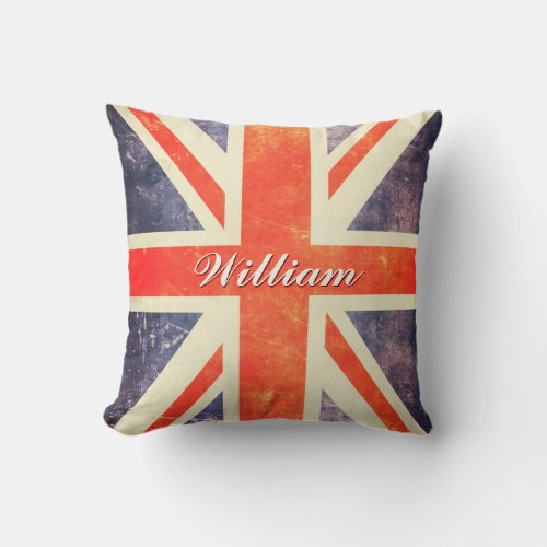 Vintage Union Jack flag personalized Throw Pillow