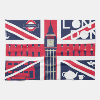 vintage union jack flag with london decoration towel