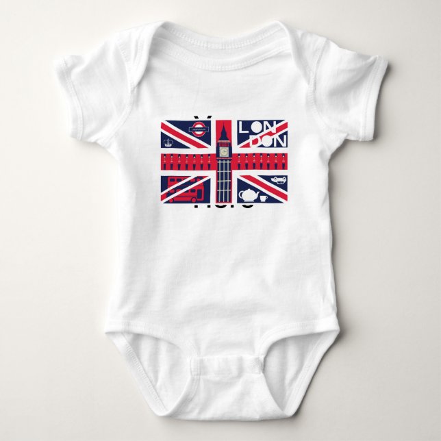 Vintage Union Jack UK Flag with London Decoration Baby Bodysuit (Front)