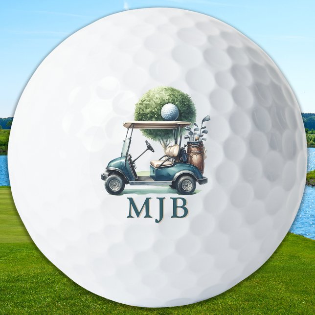Vintage Unique Cart Custom 3 Initial Monogram Golf Balls (Creator Uploaded)