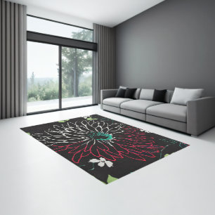 Vintage Unique Dark Bold Stylized Floral Rug