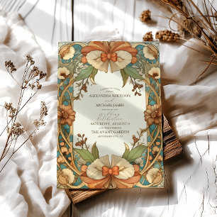 Vintage Unique Floral Art Nouveau Wedding Invitation
