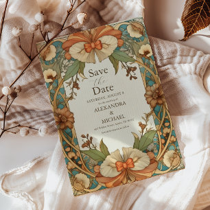 Vintage Unique Floral Art Nouveau Wedding  Save The Date