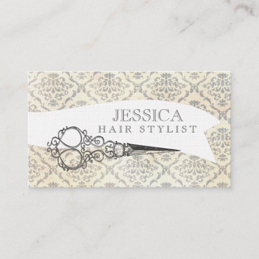 Customizable Vintage Unique Professional Scissors Hair Stylist Business Card Template