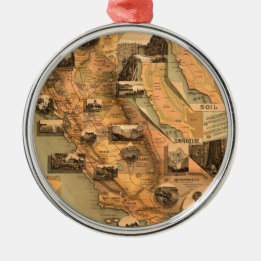 Vintage Unique Restored California Map, Christmas Metal Ornament