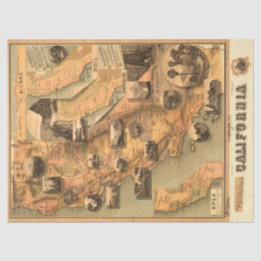 Vintage Unique Restored California Map, Decoupage Tissue Paper