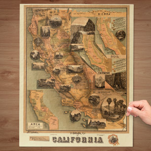 Vintage Unique Restored Map of California, 1885 Jigsaw Puzzle