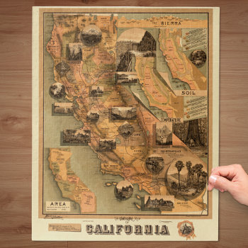Vintage Unique Restored Map Of California  1885 Jigsaw Puzzle by VintageSketch at Zazzle