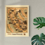 Vintage Unique Restored Map Of California, 1885 Poster at Zazzle