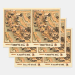 Vintage Unique Restored Map of California, 1885 Wrapping Paper Sheets