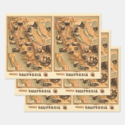 Vintage Unique Restored Map of California 1885 Wrapping Paper Sheets