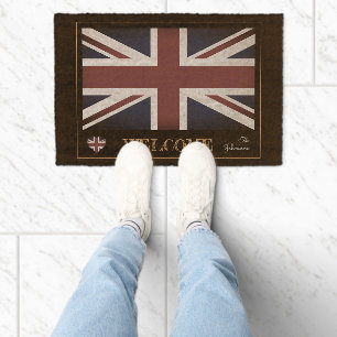Vintage United Kingdom & British Flag, England Fiber Doormat