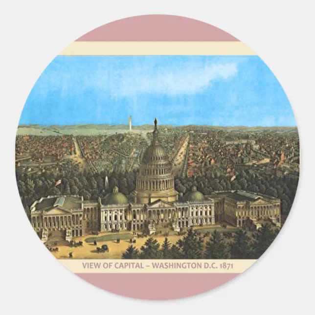 Vintage United States Capitol Classic Round Sticker | Zazzle