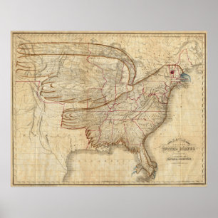 Vintage United States Eagle Map (1833) Poster
