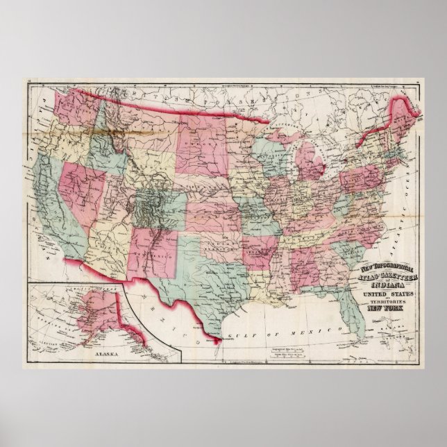 Vintage United States Map (1870) Poster (Front)