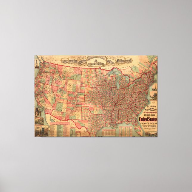 Vintage United States Map (1883) Canvas Print (Front)