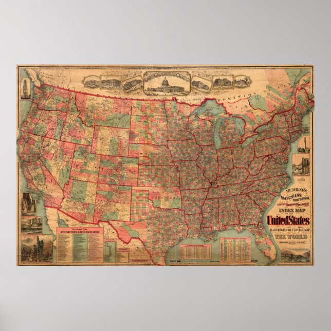 Vintage United States Map (1883) Poster (Front)