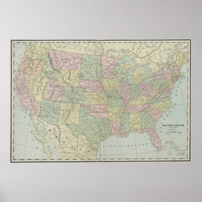 Vintage United States Map (1889) Poster (Front)