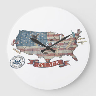 Vintage United States Map - American Patriot Wilde Large Clock