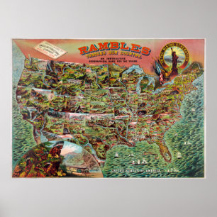 Vintage United States Map Rambles Travel Poster