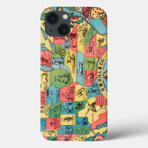Vintage United States Nicknames Map iPhone 13 Case