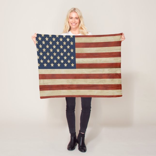 Vintage United States of America Flag Fleece Blanket (In Situ)