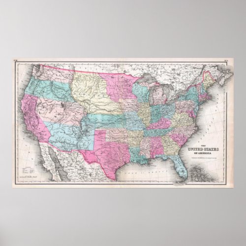 Vintage United States of America Map 1857 Poster