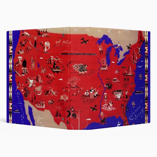 Vintage United States of America Travel Bureau Map 3 Ring Binder