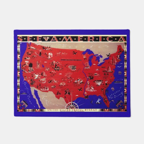 Vintage United States of America Travel Bureau Map Doormat