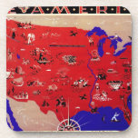 Vintage United States of America Travel Bureau Map Drink Coaster