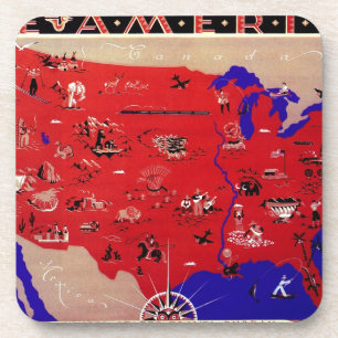 Vintage United States of America Travel Bureau Map Drink Coaster